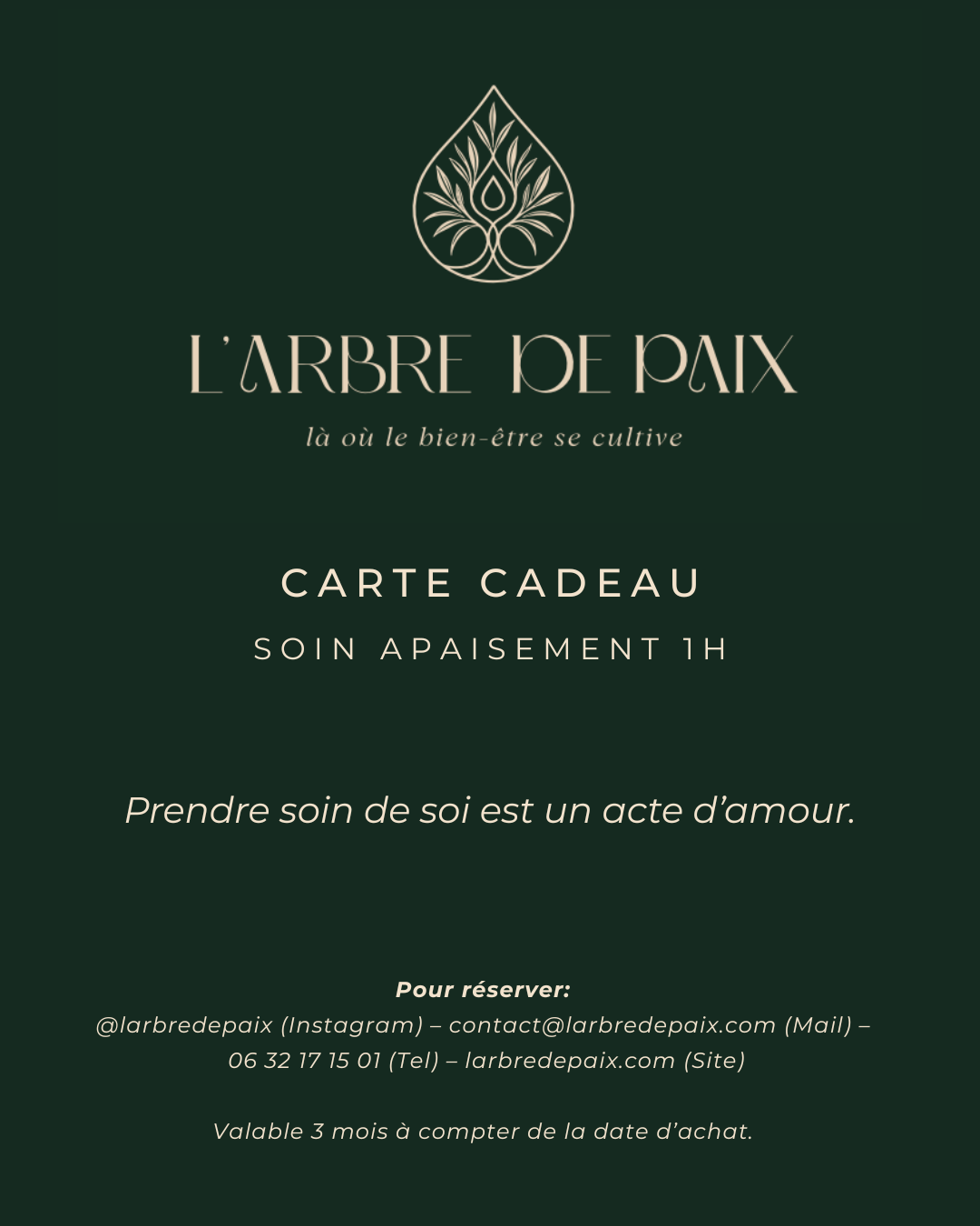 Carte Cadeau Soin Apaisement 1H